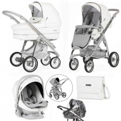 Bebecar Ip-Op Classic XL Trio 3 in 1 Travel System + Lie Flat Car Seat, Raincover & FREE Bag, White Delight