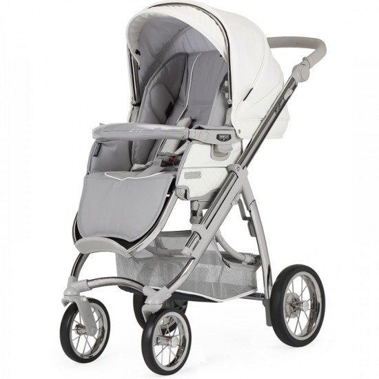 Bebecar Ip-Op Classic XL Trio 3 in 1 Travel System + Lie Flat Car Seat, Raincover & FREE Bag, White Delight