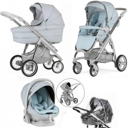 Bebecar Ip-Op Classic XL Trio 3 in 1 Travel System + Lie Flat Car Seat, Baby Blue