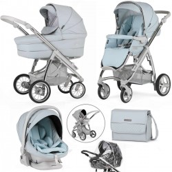 Bebecar Ip-Op Classic XL Trio 3 in 1 Travel System + Lie Flat Car Seat, Raincover & FREE Bag, Baby Blue