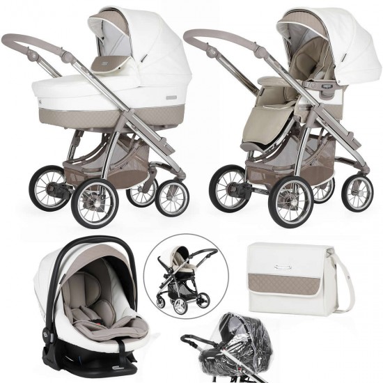 Bebecar Ip-Op Classic XL Trio 3 in 1 Travel System + Lie Flat Car Seat, Raincover & FREE Bag, Iced Mocha