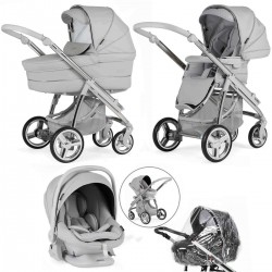 Bebecar Ip-Op Classic XL Trio 3 in 1 Travel System + Lie Flat Car Seat, Polished Pebble