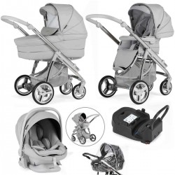 Bebecar Ip-Op Classic XL Trio 3 in 1 Travel System + Lie Flat Car Seat, Raincover & FREE Isofix Base, Polished Pebble
