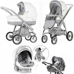 Bebecar Ip-Op Classic XL Trio 3 in 1 Travel System + Lie Flat Car Seat, Dove Grey