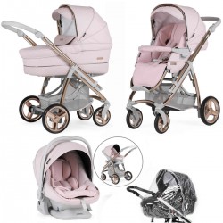 Bebecar Ip-Op Classic XL Trio 3 in 1 Travel System + Lie Flat Car Seat, Rose Blush