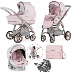 Bebecar Ip-Op Classic XL Trio 3 in 1 Travel System + Lie Flat Car Seat & FREE Bag, Rose Blush