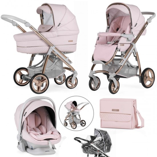 Bebecar Ip-Op Classic XL Trio 3 in 1 Travel System + Lie Flat Car Seat, Raincover & FREE Bag, Rose Blush