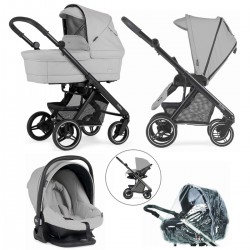 Bebecar Pratika Complete Travel System + Lie Flat Car Seat & Raincover, Light Grey