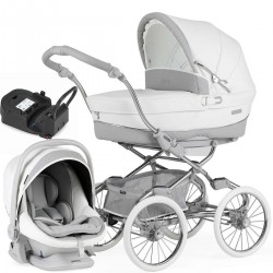 Bebecar Stylo Class+ Special Pram + Lie Flat Car Seat Travel System, Raincover & FREE Isofix Base, Clouds