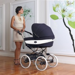 Bebecar Stylo Class+ Classic Pram + Lie Flat Car Seat Travel System, Raincover & FREE Isofix Base, Oxford Blue