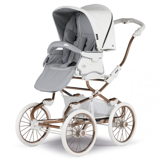 Bebecar Stylo Class+ Special 3 in 1 Pram + Raincover & FREE Bag, White Rose