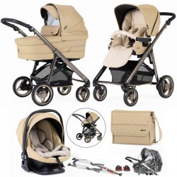 Bebecar V-Pack Complete Travel System + Lie Flat Car Seat, Raincover, LA3 Kit & Bag, Caramel