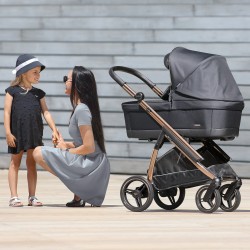 Bebecar Wei Complete Travel System + Lie Flat Car Seat, Raincover & FREE Bag, Soft Black