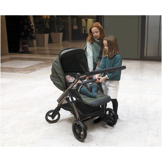 Bebecar Wei Pushchair + Lie Flat Car Seat & Raincover, Soft Green