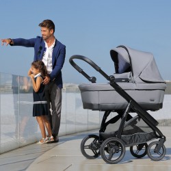 Bebecar Wei Complete Travel System + Lie Flat Car Seat, Raincover & FREE Bag, Soft Grey