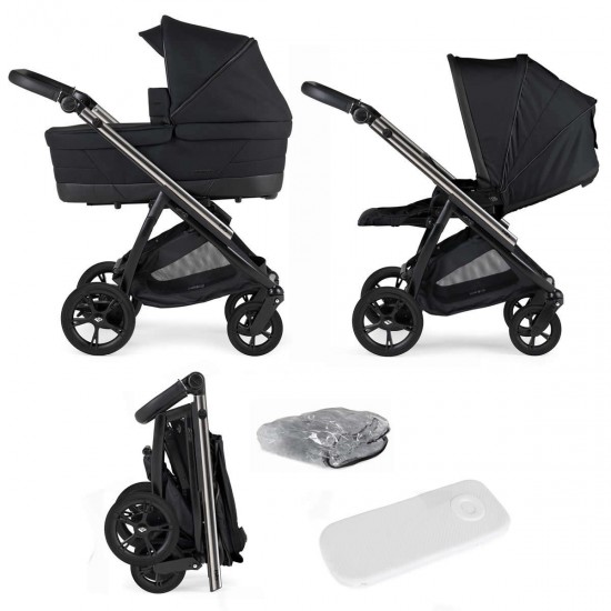 Bebecar Bib Duo 2 in 1 Pram + Raincover, Black Bebecar Bib Duo 2 in 1 Pram + Raincover, Black