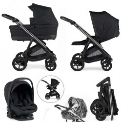 Bebecar Bib Trio 3 in 1 Travel System + Lie Flat Car Seat, Black