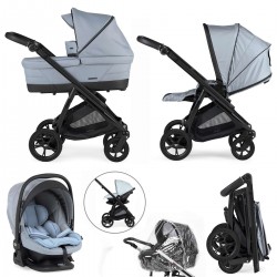 Bebecar Bib Trio 3 in 1 Travel System + Lie Flat Car Seat, Light Blue