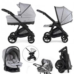 Bebecar Bib Trio 3 in 1 Travel System + Lie Flat Car Seat, Light Grey