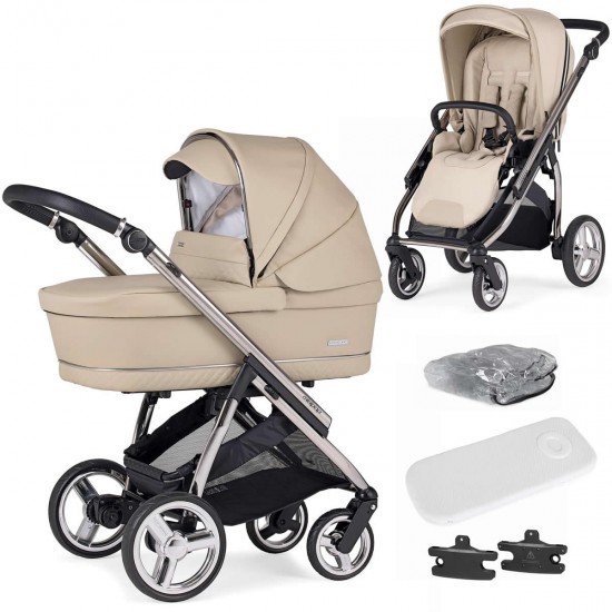Bebecar Minipop Duo 2 in 1 Pram + Raincover, Beige Bebecar Minipop Duo 2 in 1 Pram + Raincover, Beige
