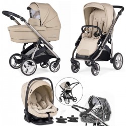 Bebecar Minipop Trio 3 in 1 Travel System + Lie Flat Car Seat, Beige