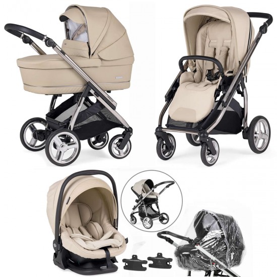 Bebecar Minipop Trio 3 in 1 Travel System + Lie Flat Car Seat, Beige Bebecar Minipop Trio 3 in 1 Travel System + Lie Flat Car Seat, Beige