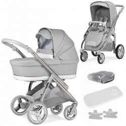 Bebecar Minipop Duo 2 in 1 Pram + Raincover, Silver Grey