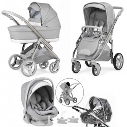Bebecar Minipop Trio 3 in 1 Travel System + Lie Flat Car Seat, Silver Grey