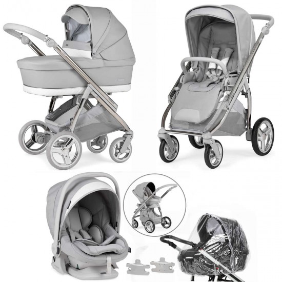 Bebecar Minipop Trio 3 in 1 Travel System + Lie Flat Car Seat, Silver Grey Bebecar Minipop Trio 3 in 1 Travel System + Lie Flat Car Seat, Silver Grey