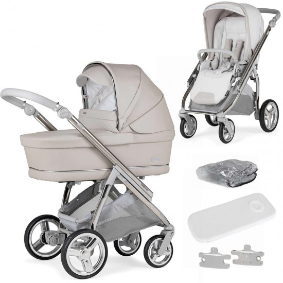Bebecar Minipop Duo 2 in 1 Pram + Raincover, Stone Bebecar Minipop Duo 2 in 1 Pram + Raincover, Stone