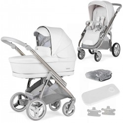 Bebecar Minipop Duo 2 in 1 Pram + Raincover, White Delight