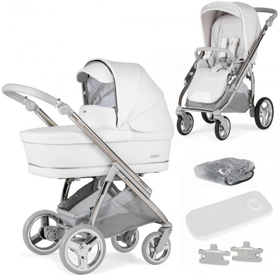 Bebecar Minipop Duo 2 in 1 Pram + Raincover, White Delight Bebecar Minipop Duo 2 in 1 Pram + Raincover, White Delight