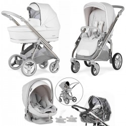 Bebecar Minipop Trio 3 in 1 Travel System + Lie Flat Car Seat, White Delight