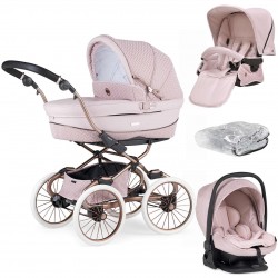 Bebecar Prive Stylo Class+ Pram + i-Size Car Seat Travel System, Raincover, Woven Pink