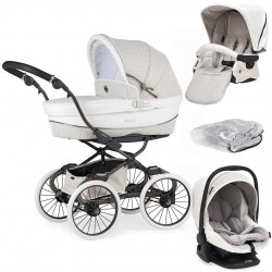 Bebecar Prive Stylo Class+ Pram + i-Size Car Seat Travel System, Raincover, Woven White