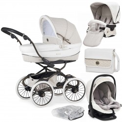 Bebecar Prive Stylo Class+ Pram + i-Size Car Seat Travel System, Raincover & FREE Bag, Woven White