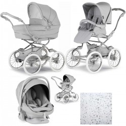 Bebecar Stylo Class+ Pram + Lie Flat Car Seat Travel System, Raincover, Calm Grey