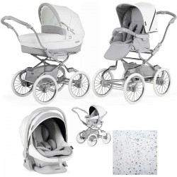 Bebecar Stylo Class+ Pram + Lie Flat Car Seat Travel System, Raincover, Clouds