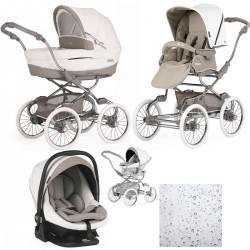 Bebecar Stylo Class+ Pram + Lie Flat Car Seat Travel System, Raincover, Iced Mocha
