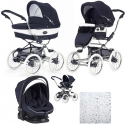 Bebecar Stylo Class+ Classic Pram + Lie Flat Car Seat Travel System, Oxford Blue