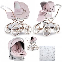 Bebecar Stylo Class+ Pram + Lie Flat Car Seat Travel System, Raincover, Rose Pink
