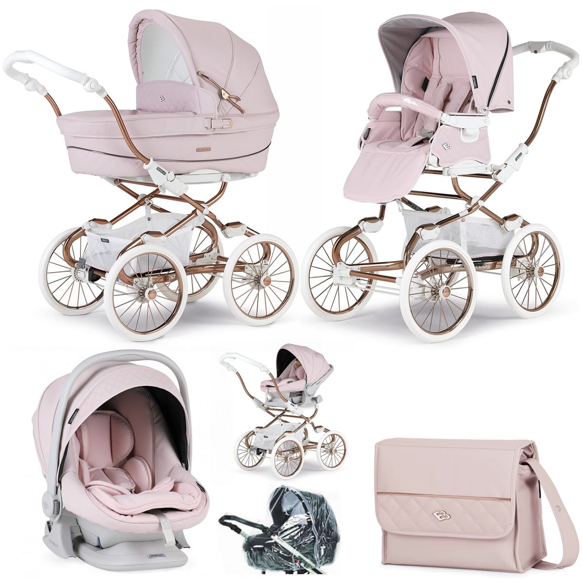 Bebecar Sport Pram Pushchair Bebecar White Sparkle Bebecar Stylo Class+  Pram Lie Flat Car Seat