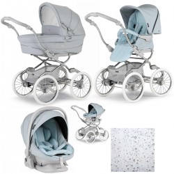 Bebecar Stylo Class+ Pram + Lie Flat Car Seat Travel System, Raincover, Sky Blue