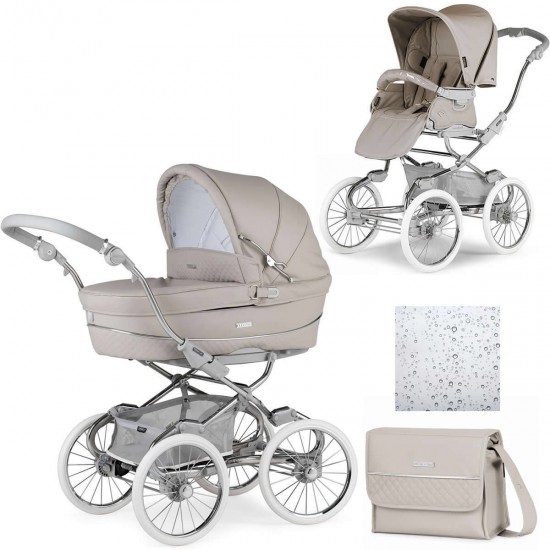 Bebecar Stylo Class+ 2 in 1 Pram + Raincover & FREE Bag, Stone Bebecar Stylo Class+ 2 in 1 Pram + Raincover & FREE Bag, Stone