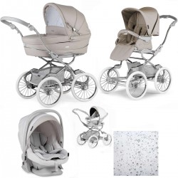 Bebecar Stylo Class+ Pram + Lie Flat Car Seat Travel System, Raincover, Stone