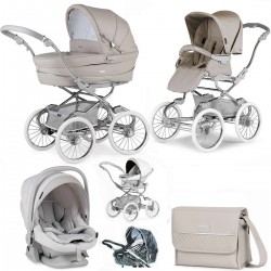 Bebecar Stylo Class+ Pram + Lie Flat Car Seat Travel System + Raincover & FREE Bag, Stone