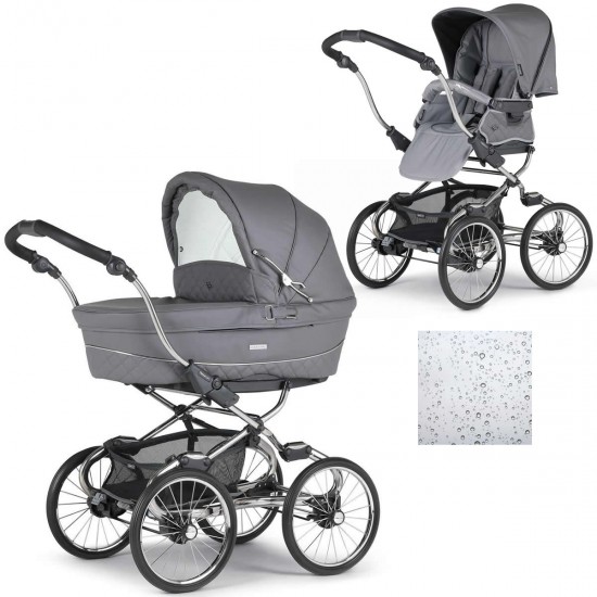 Bebecar Stylo Class+ 2 in 1 Pram + Raincover, Stormy Grey Bebecar Stylo Class+ 2 in 1 Pram + Raincover, Stormy Grey
