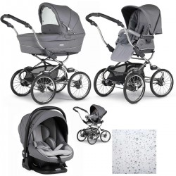 Bebecar Stylo Class+ Pram + Lie Flat Car Seat Travel System, Raincover, Stormy Grey
