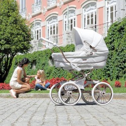 Bebecar Stylo Class+ Pram + Lie Flat Car Seat Travel System, Raincover & FREE Bag, White Rose