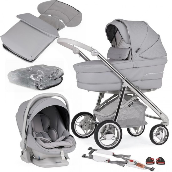 Bebecar V-Pack Complete Travel System + Lie Flat Car Seat, Raincover, LA3 Kit & Footmuff, Pebble - 2025 BLACK FRIDAY DEAL